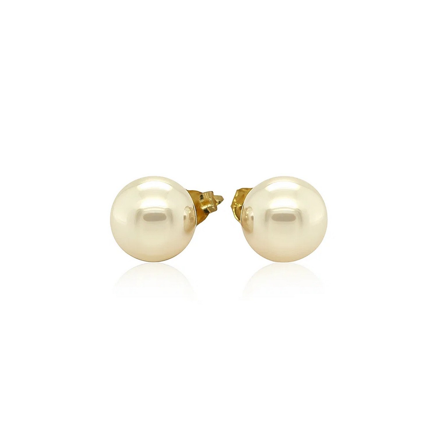 14k Yellow Gold Freshwater Cultured White Pearl Stud Earrings (7mm) thumbnail 2