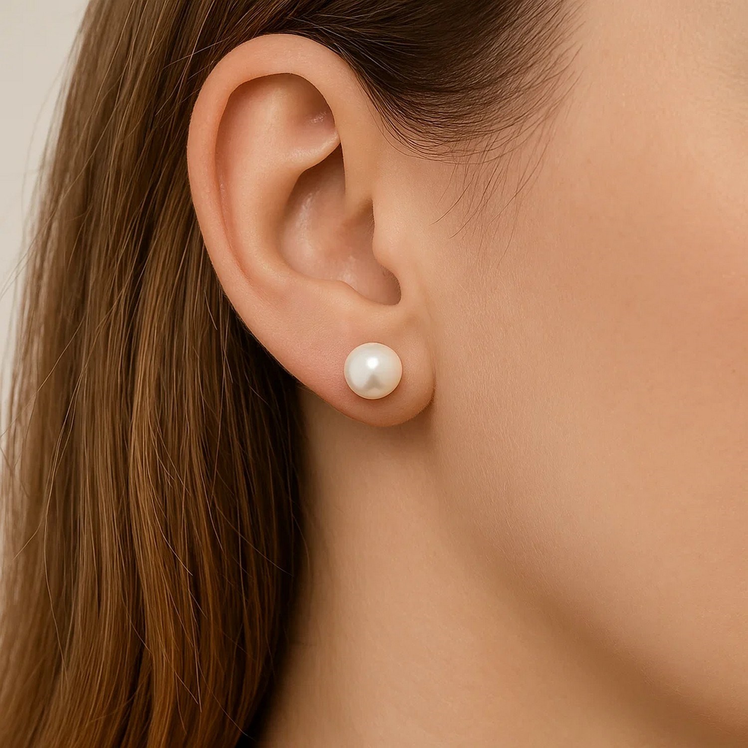 14k Yellow Gold Freshwater Cultured White Pearl Stud Earrings (7mm) thumbnail 6