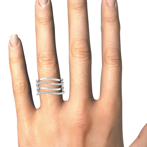 14k White Gold Multiple Band Design Ring with Diamonds (3/8 cttw) thumbnail 4