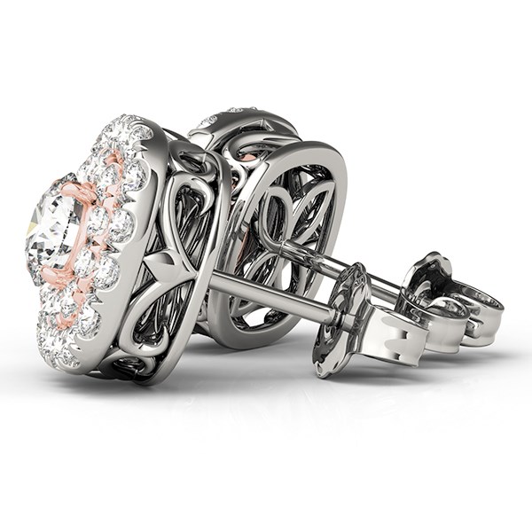 14k White and Rose Gold Cushion Shape Halo Diamond Earrings (3/4 cttw) thumbnail 2