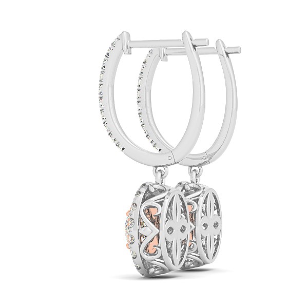 14k White And Rose Gold Drop Diamond Earrings with a Halo Design (3/4 cttw) thumbnail 2