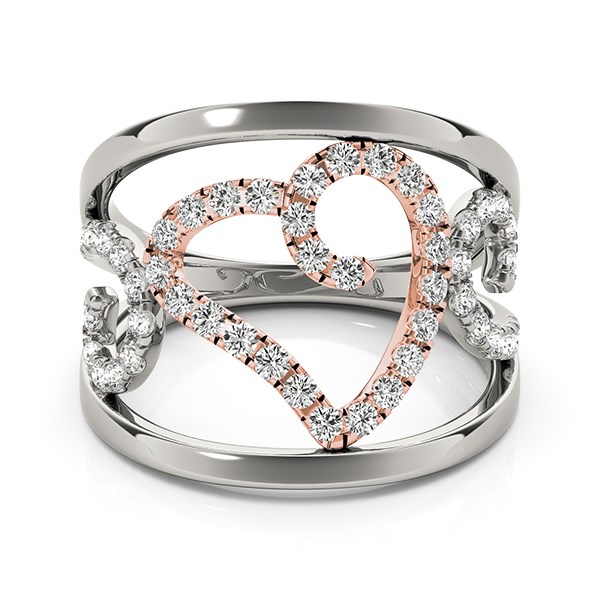 Heart Motif Filigree Style Diamond Ring in 14k White And Rose Gold (1/4 cttw) thumbnail 2