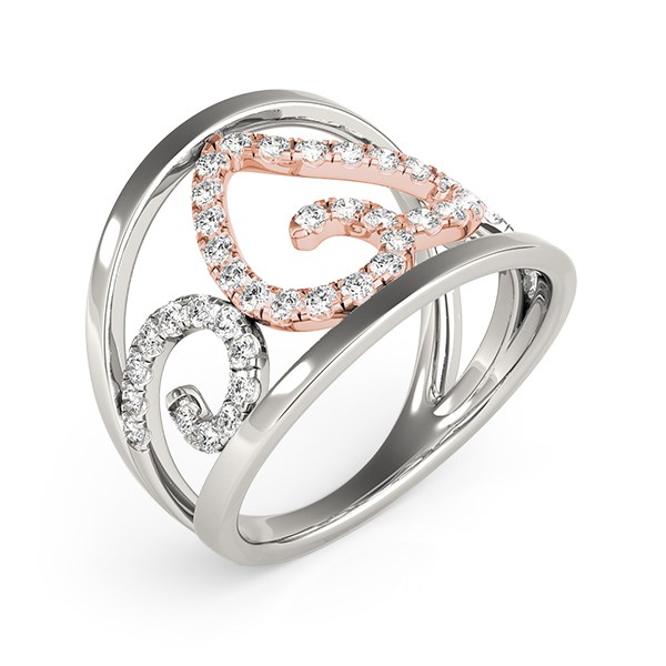 Heart Motif Filigree Style Diamond Ring in 14k White And Rose Gold (1/4 cttw) thumbnail 3