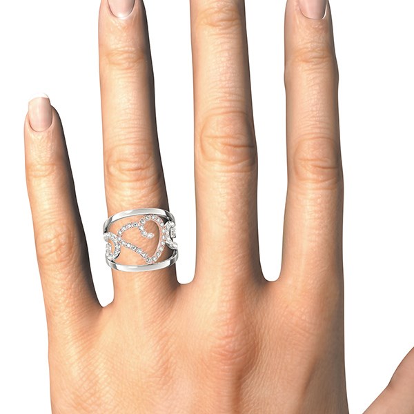 Heart Motif Filigree Style Diamond Ring in 14k White And Rose Gold (1/4 cttw) thumbnail 4