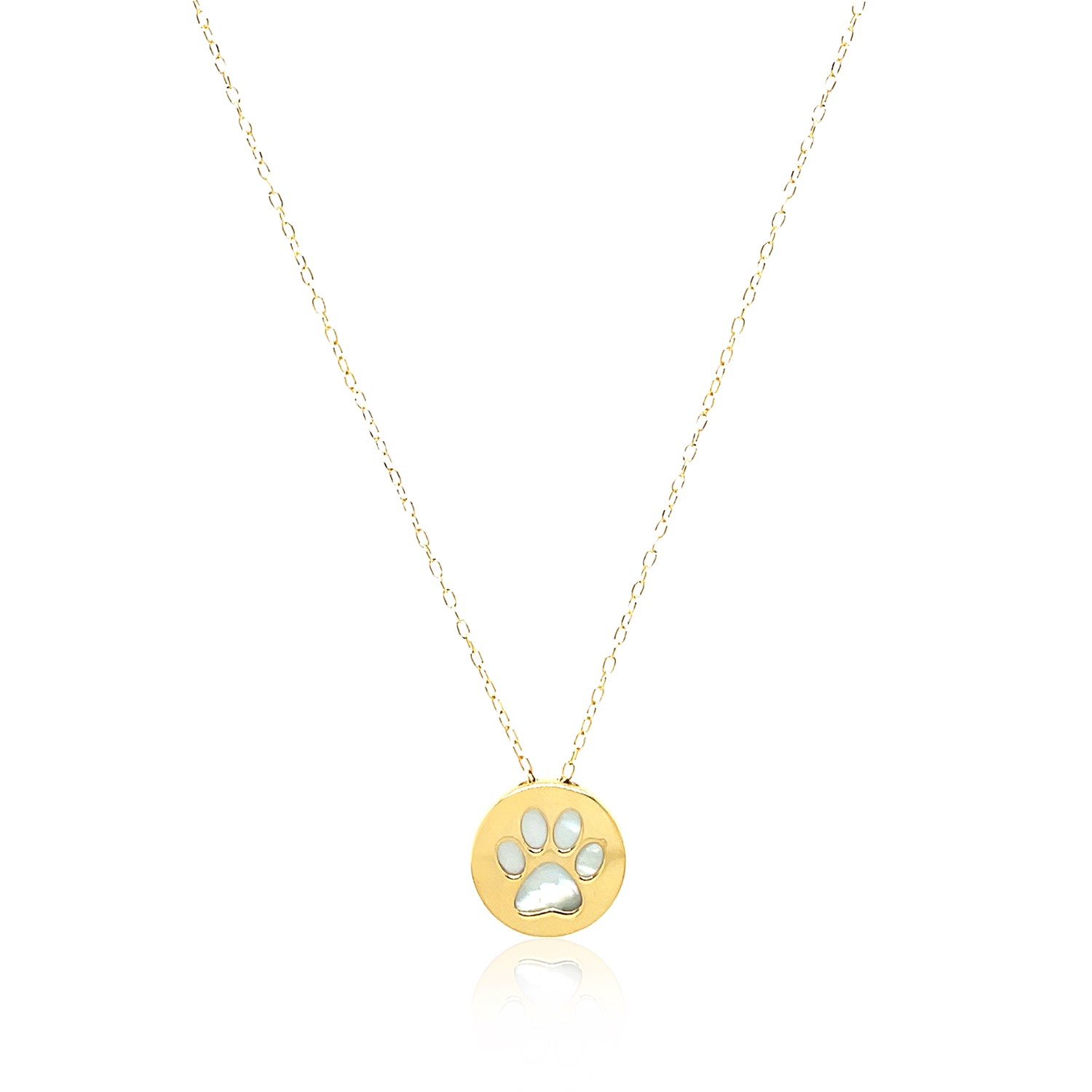 14k Yellow Gold Necklace with Dog Paw Print Symbol in Mother of Pearl thumbnail 2