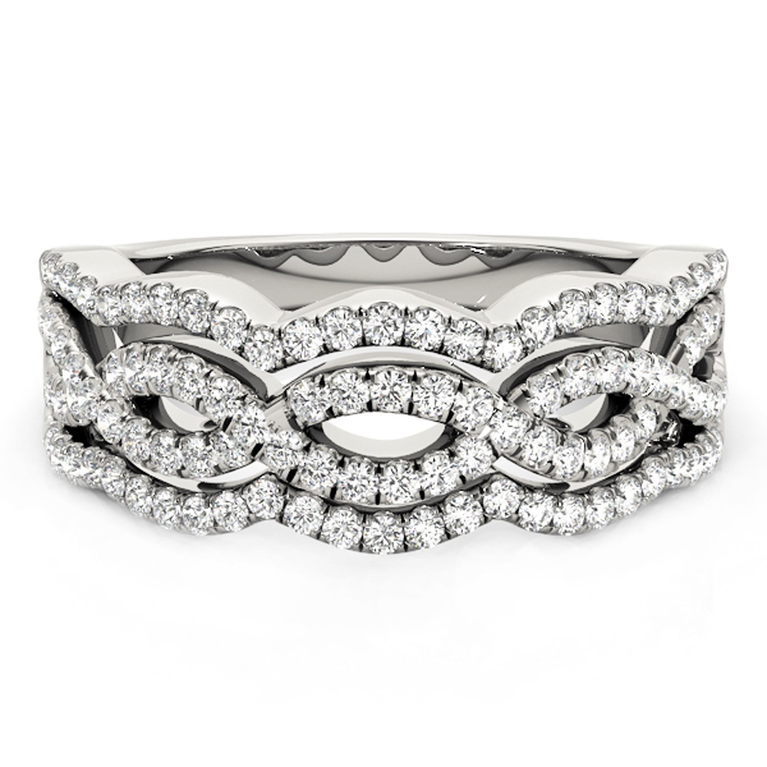 Diamond Studded Ring with Four Curves in 14k White Gold (5/8 cttw) thumbnail 2