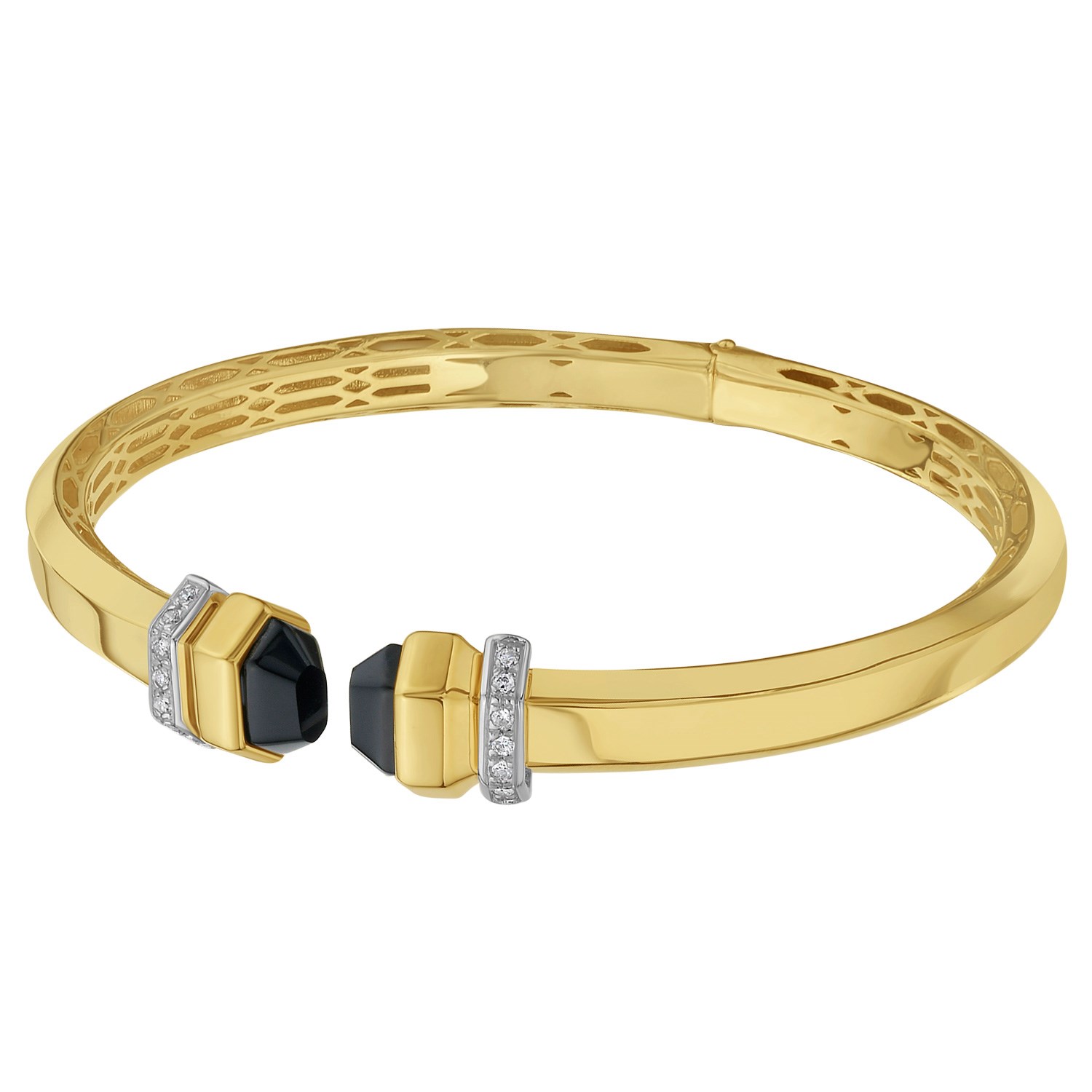 14K Yellow Gold Black Pyramid Art Deco Open Cuff Bangle (6.00 mm) thumbnail 2