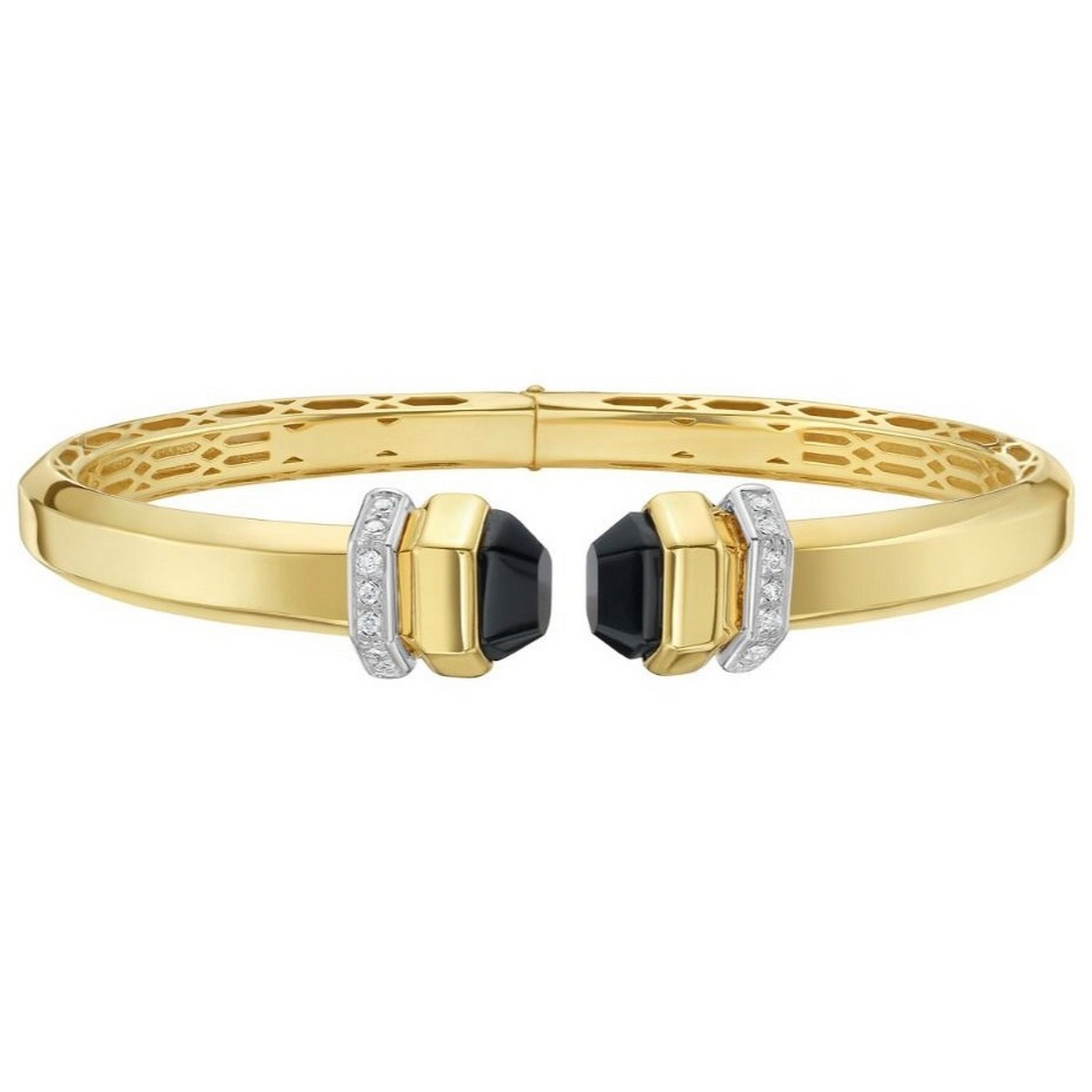 14K Yellow Gold Black Pyramid Art Deco Open Cuff Bangle (6.00 mm) thumbnail 3