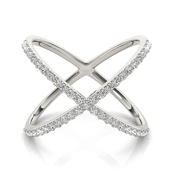 14k White Gold X Style Thin Ring with Diamonds (1/2 cttw) thumbnail 2