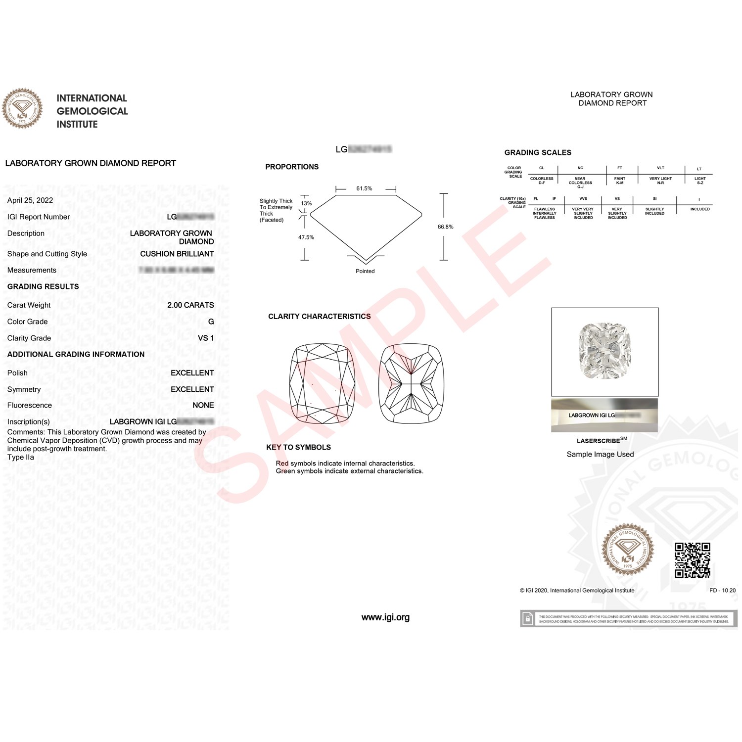 2 Carat Cushion Lab Grown IGI G/VS1 Diamond Solitaire Ring in 10K White Gold thumbnail 2