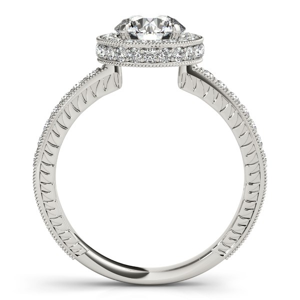14k White Gold Milgrain Border Diamond Pave Engagement Ring (1 1/2 cttw) thumbnail 2