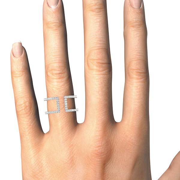 14k White Gold Modern Dual Band Style Diamond Ring (1/2 cttw) thumbnail 4