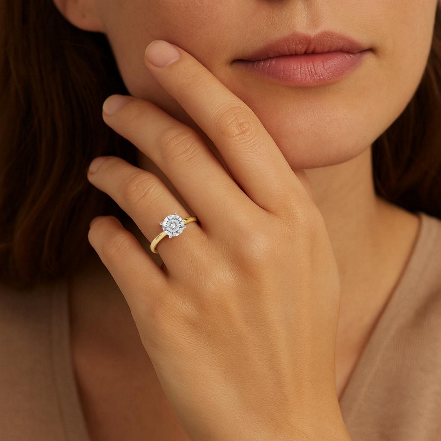 1 Carat Round Lab Grown IGI G/VS1 Diamond Solitaire Ring in 14K Yellow Gold thumbnail 6