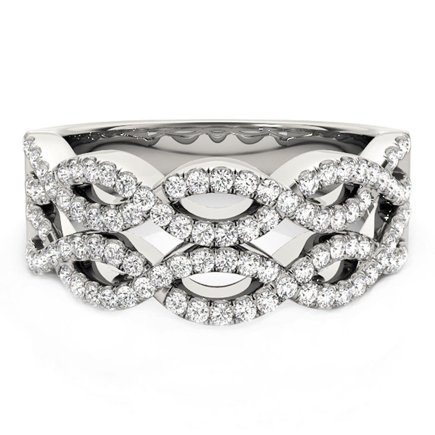 Diamond Studded Double Interlocking Waves Ring in 14k White Gold  (5/8 cttw) thumbnail 2