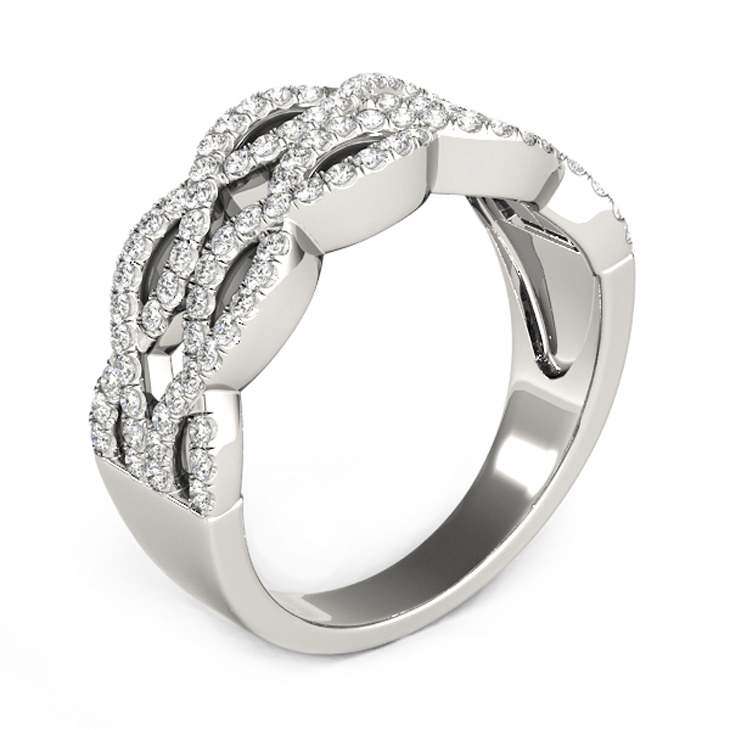 Diamond Studded Double Interlocking Waves Ring in 14k White Gold  (5/8 cttw) thumbnail 4