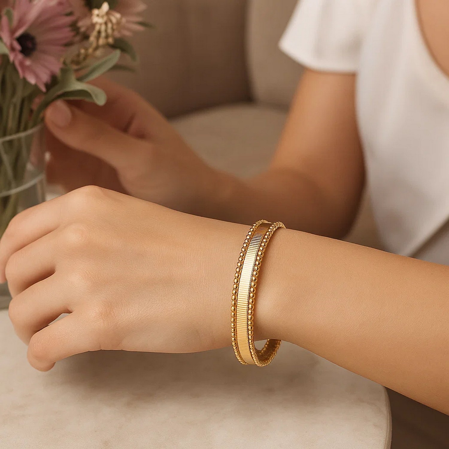 Smooth Surface Pallina Cuff Bangle in 14K Yellow Gold (9.00 mm) thumbnail 5