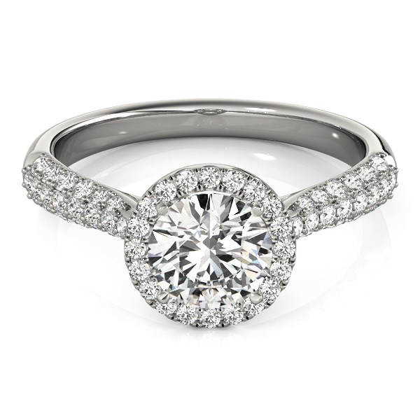 14k White Gold Halo Diamond Engagement Ring with Pave Band (1 1/3 cttw) thumbnail 2
