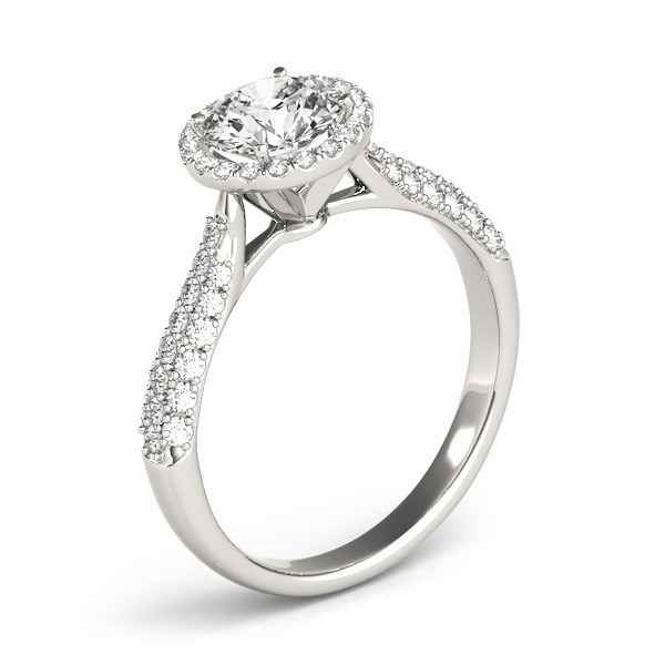 14k White Gold Halo Diamond Engagement Ring with Pave Band (1 1/3 cttw) thumbnail 3