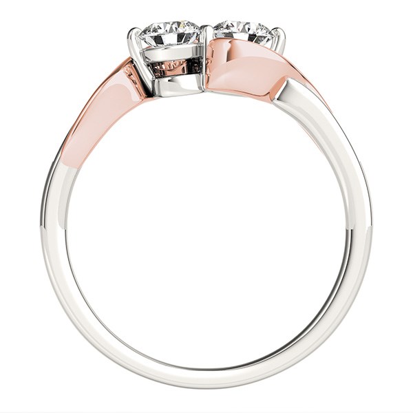 14k White And Rose Gold Round Two Diamond Curved Band Ring (5/8 cttw) thumbnail 2