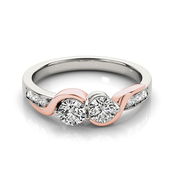 14k White And Rose Gold Round Two Diamond Curved Band Ring (5/8 cttw) thumbnail 3