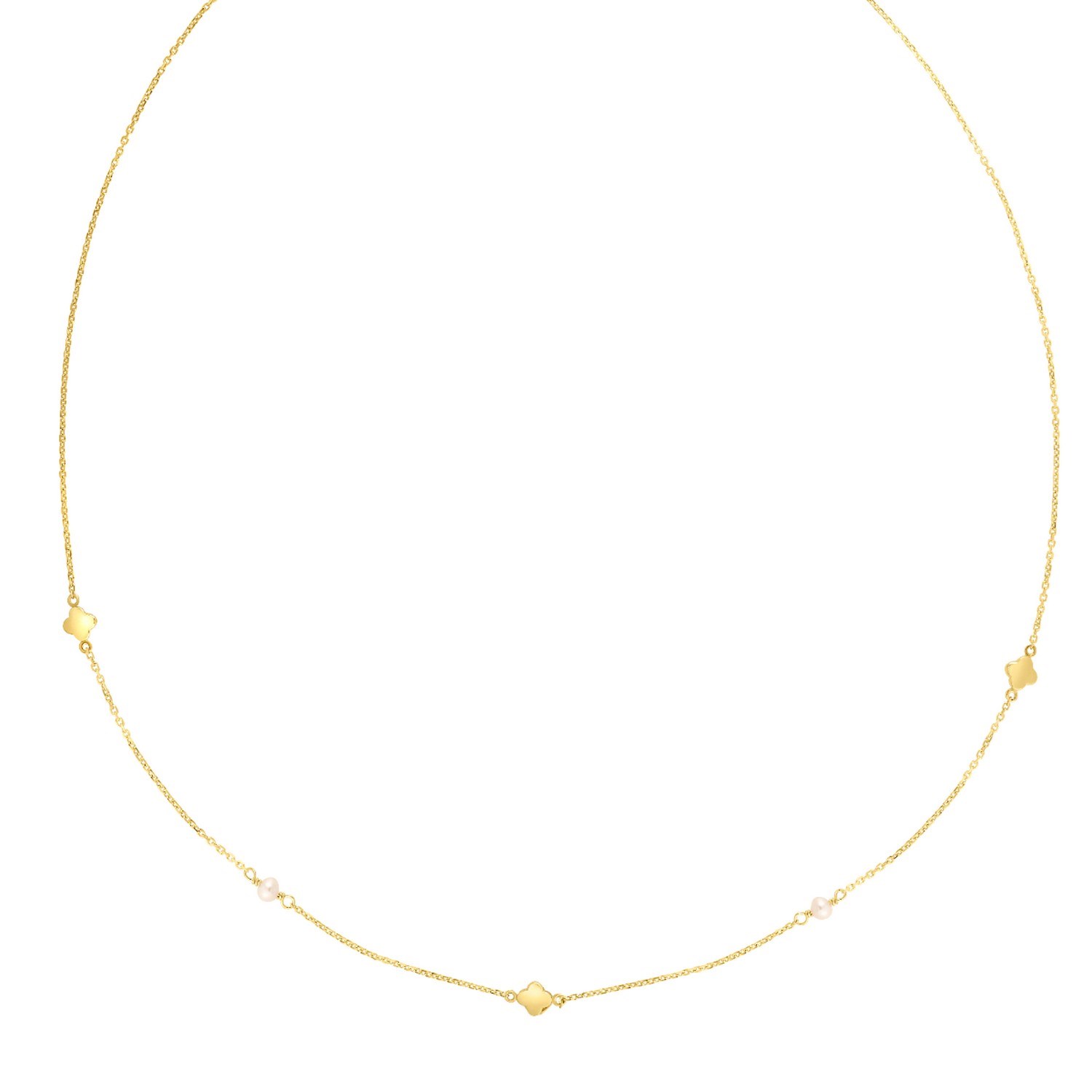 14k Yellow Gold Pearl Clover Necklace thumbnail 2