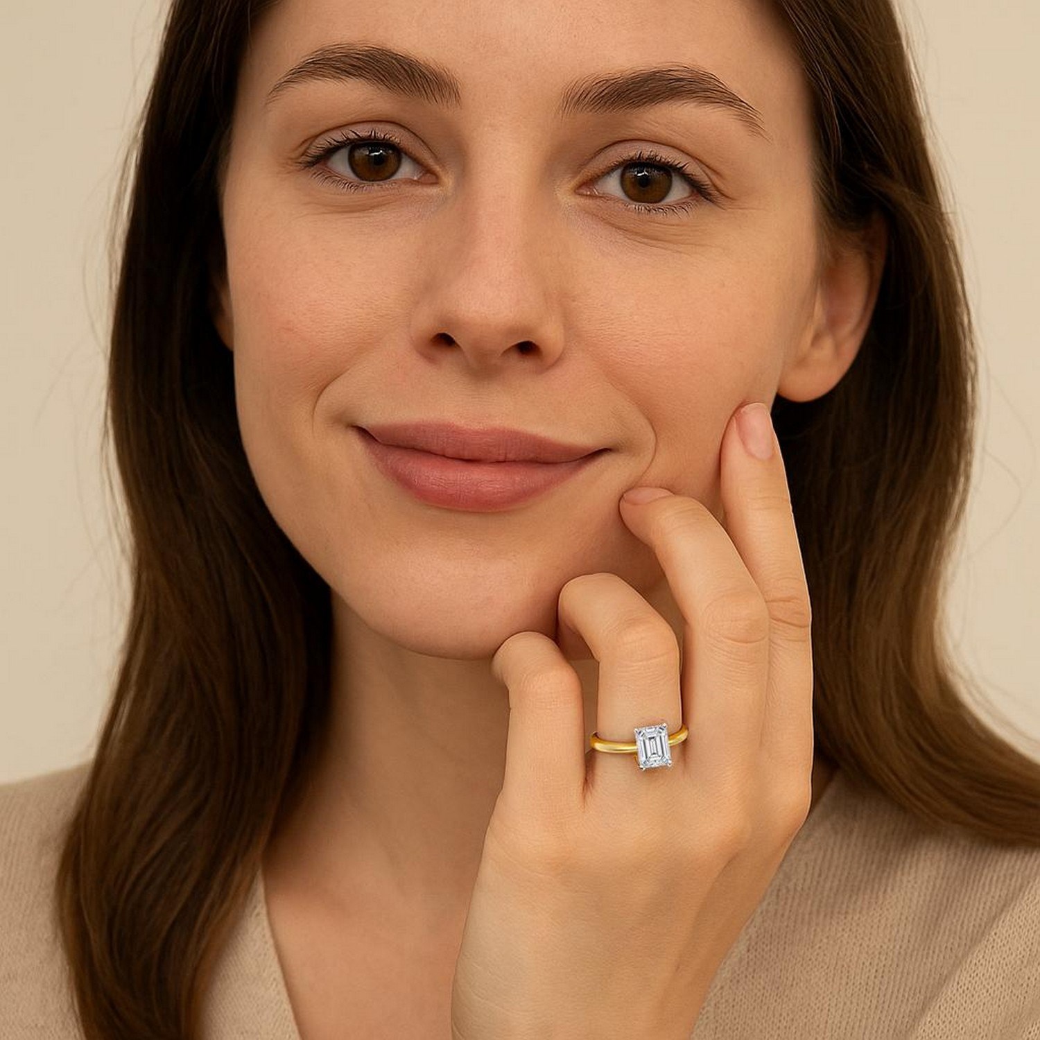1.50Ct Emerald Lab Grown IGI G/VS1 Diamond Ring in 14K Yellow Gold thumbnail 6