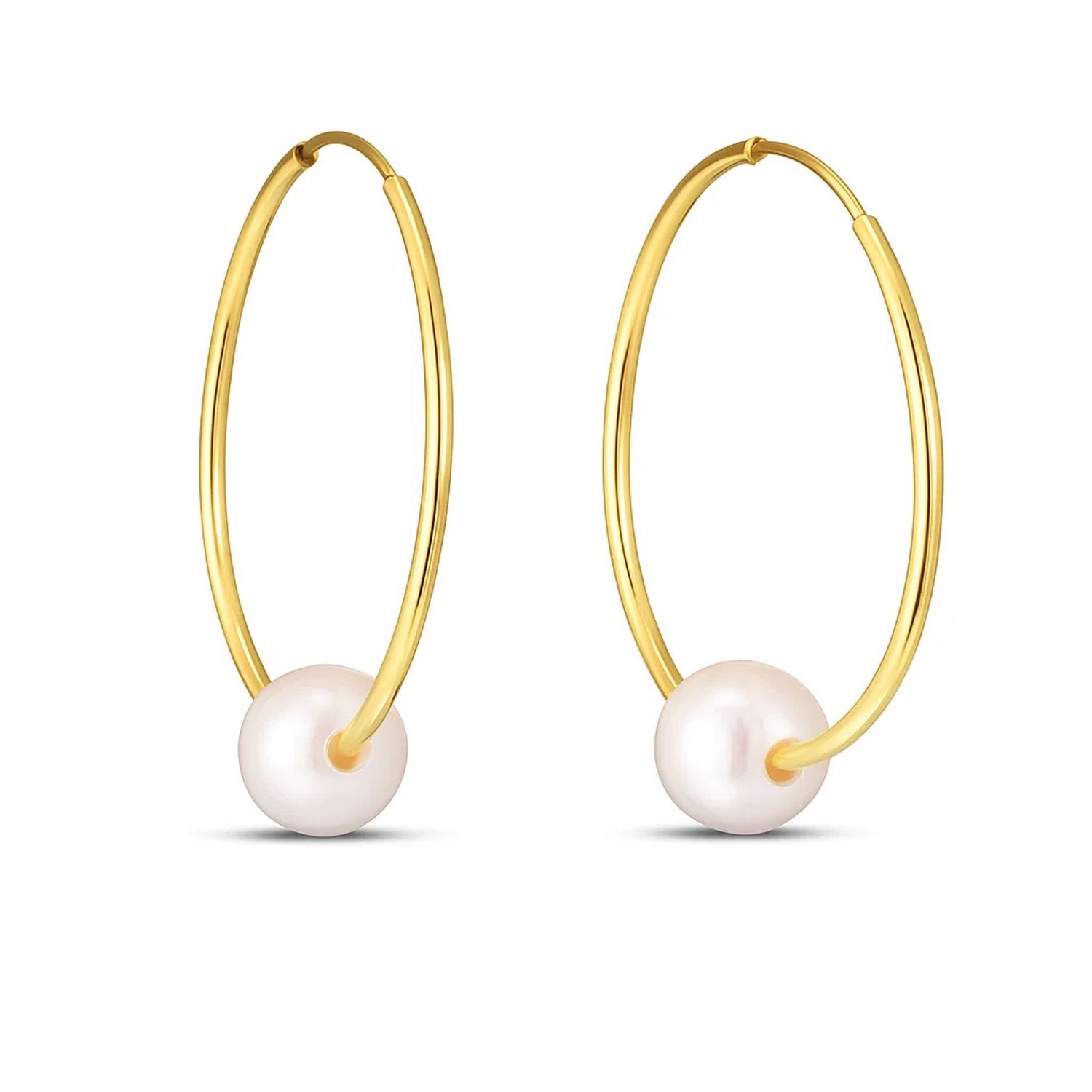 14k Yellow Gold Round Endless Pearl Earring(1x25mm) thumbnail 2