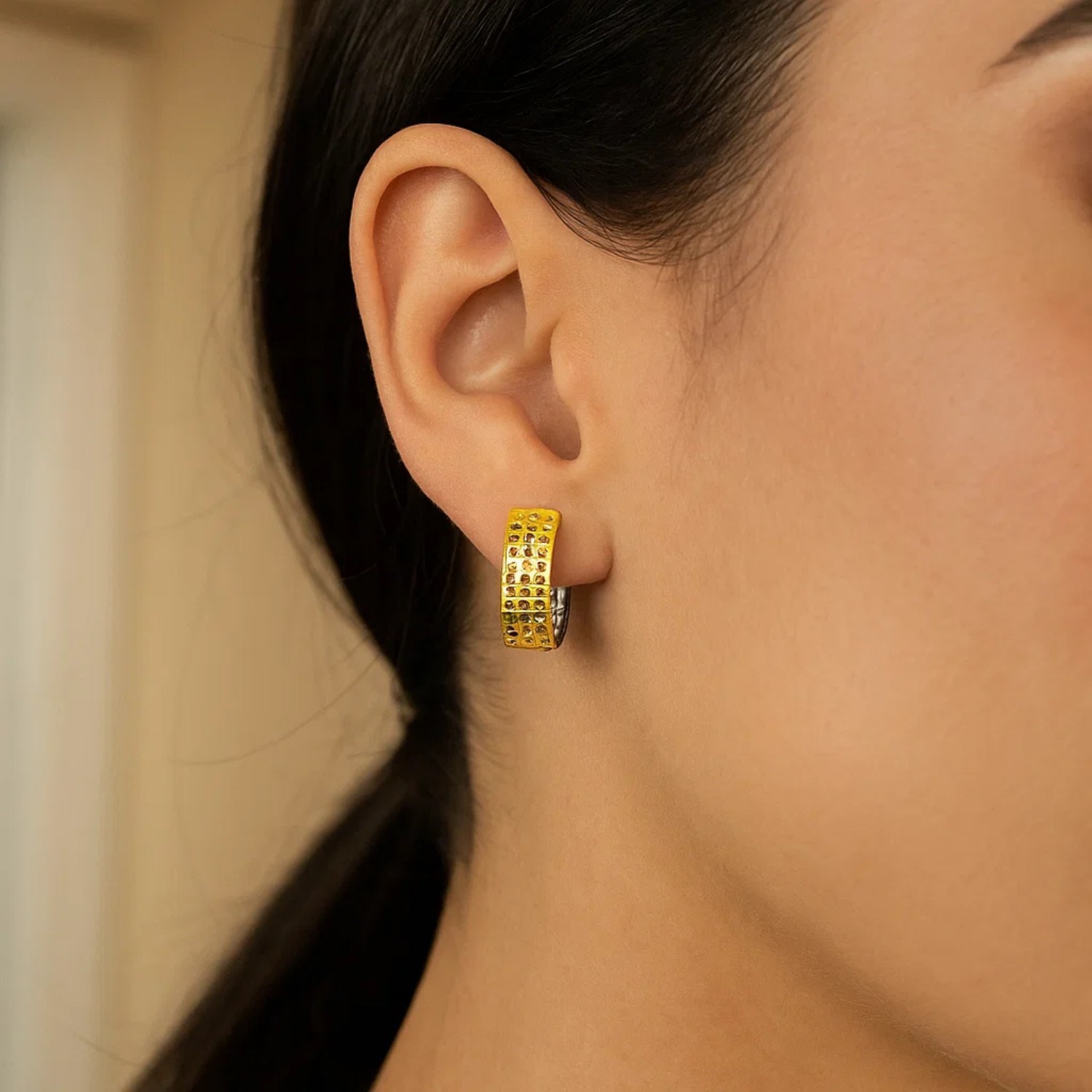 14k Two-Tone Gold Snuggable Earrings with a Mesh Style thumbnail 2