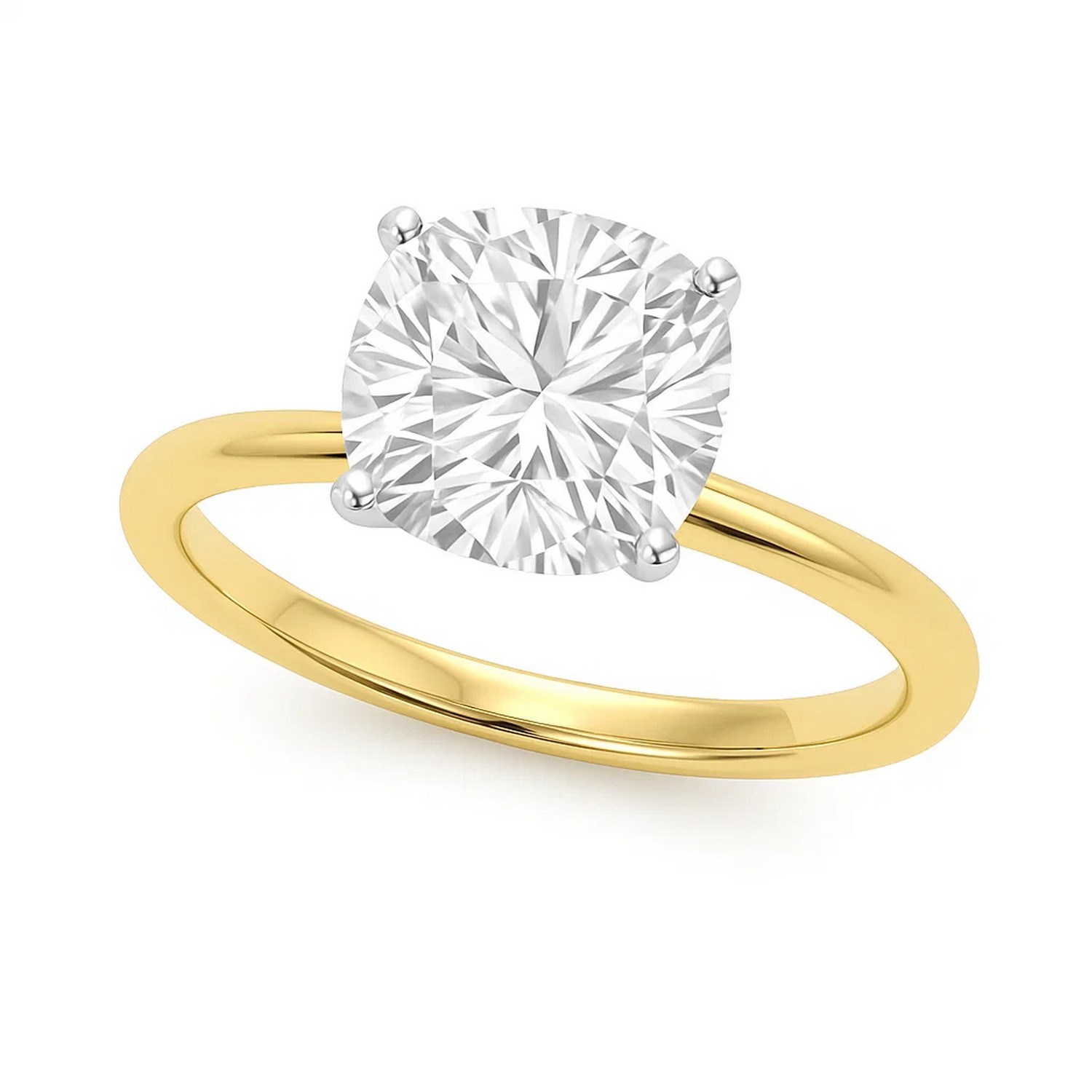 5 Carat Cushion Lab Grown IGI G/VS1 Diamond Solitaire Ring in 14K Yellow Gold