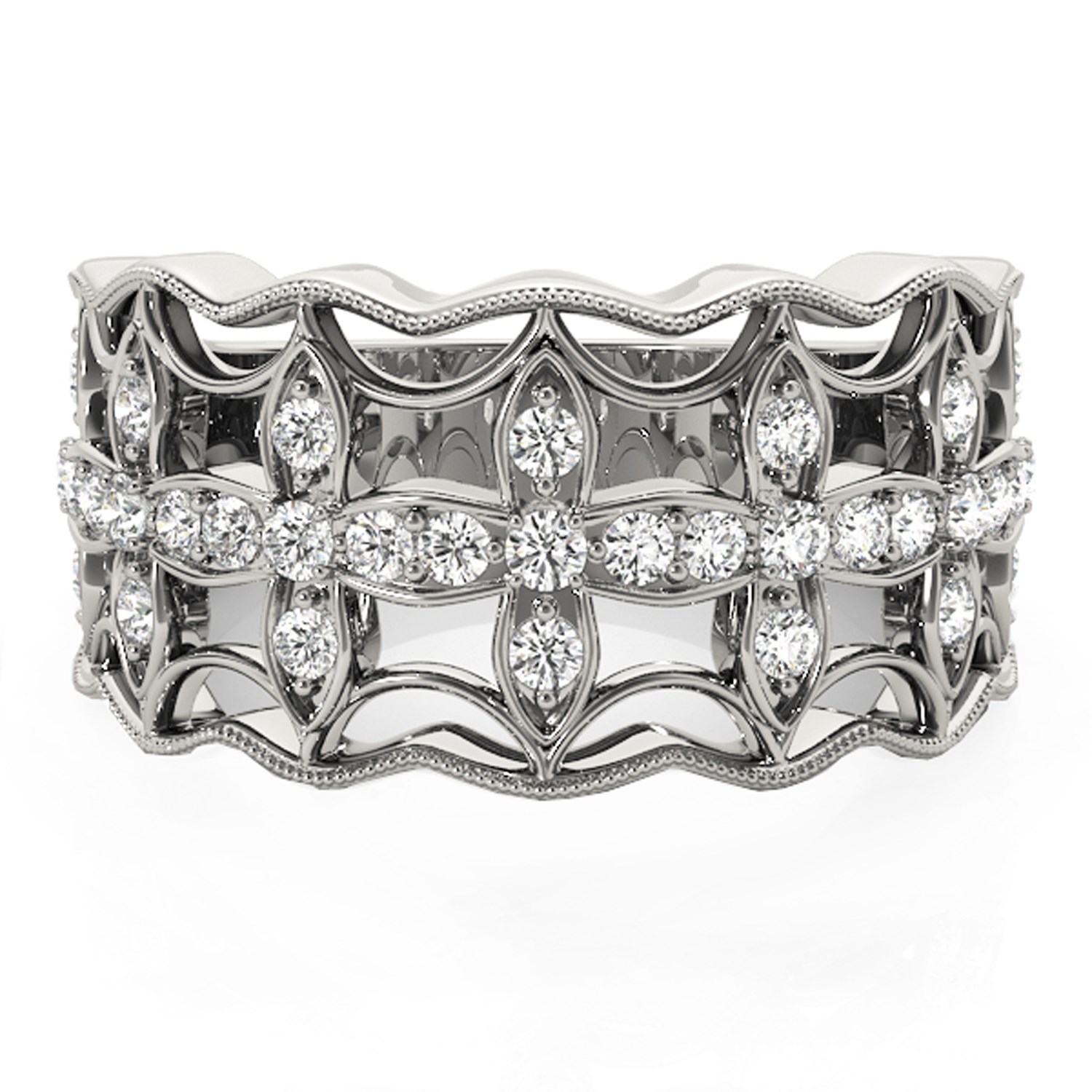 Diamond Studded Four Leaf Clover Motif Ring in 14k White Gold (1/4 cttw) thumbnail 2