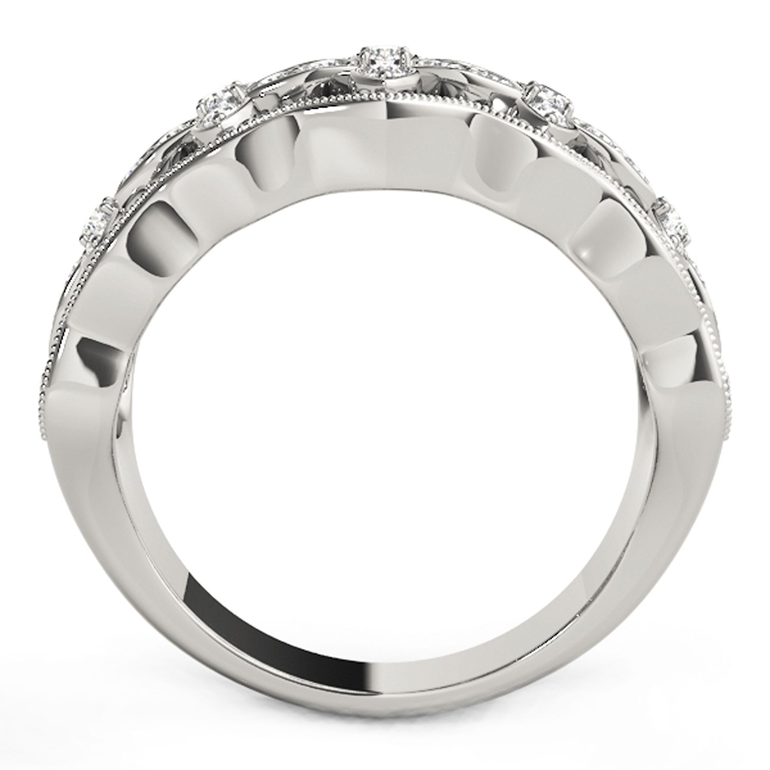 Diamond Studded Four Leaf Clover Motif Ring in 14k White Gold (1/4 cttw) thumbnail 3