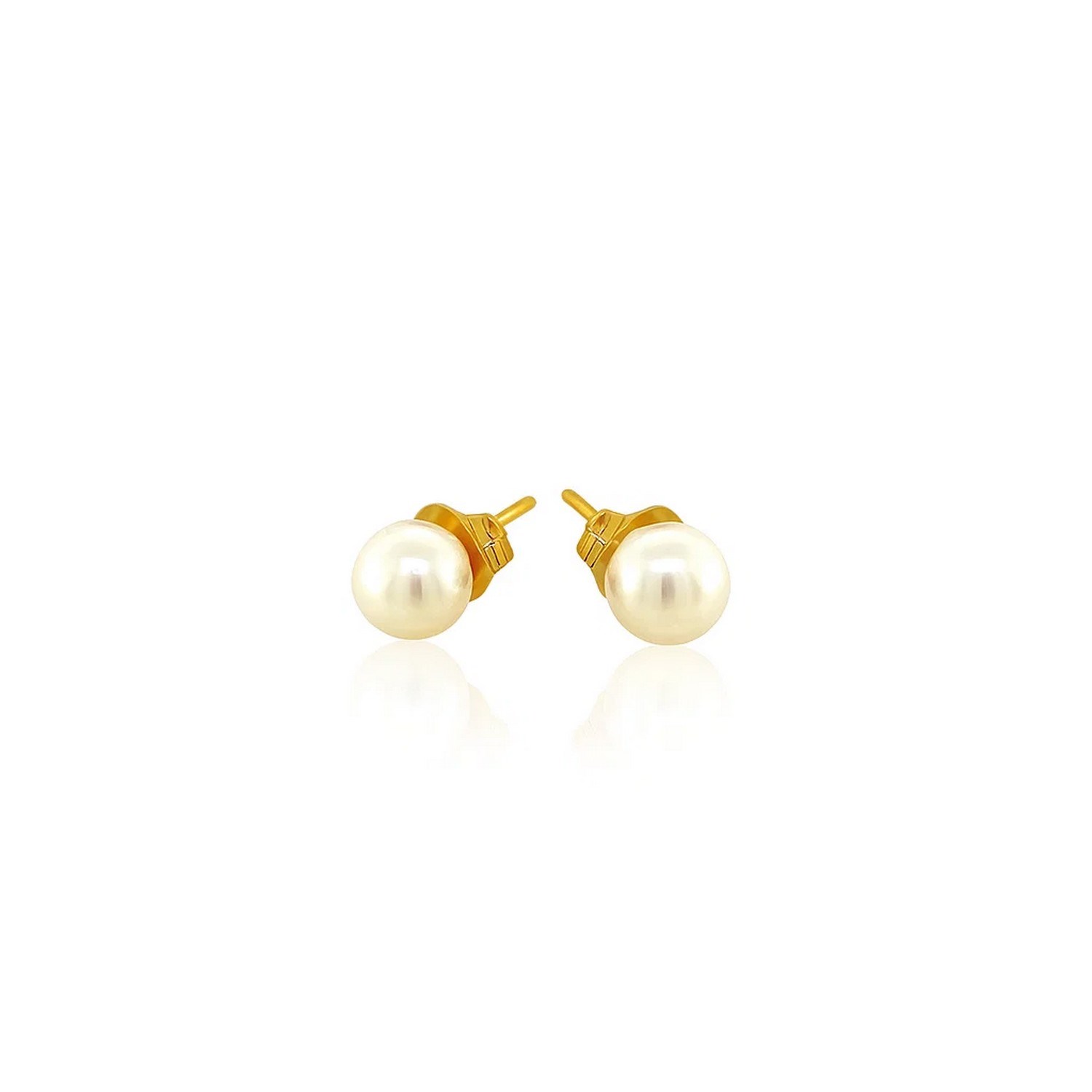 14k Yellow Gold Freshwater Cultured White Pearl Stud Earrings (4mm) thumbnail 2