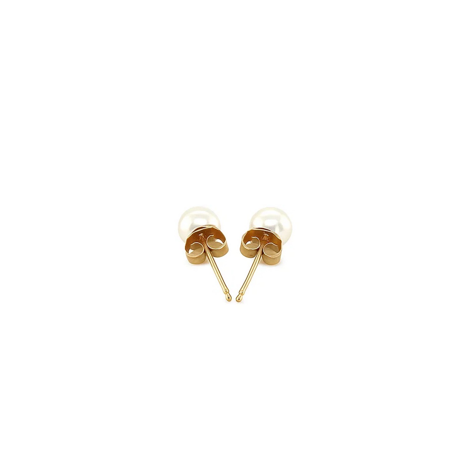 14k Yellow Gold Freshwater Cultured White Pearl Stud Earrings (4mm) thumbnail 3