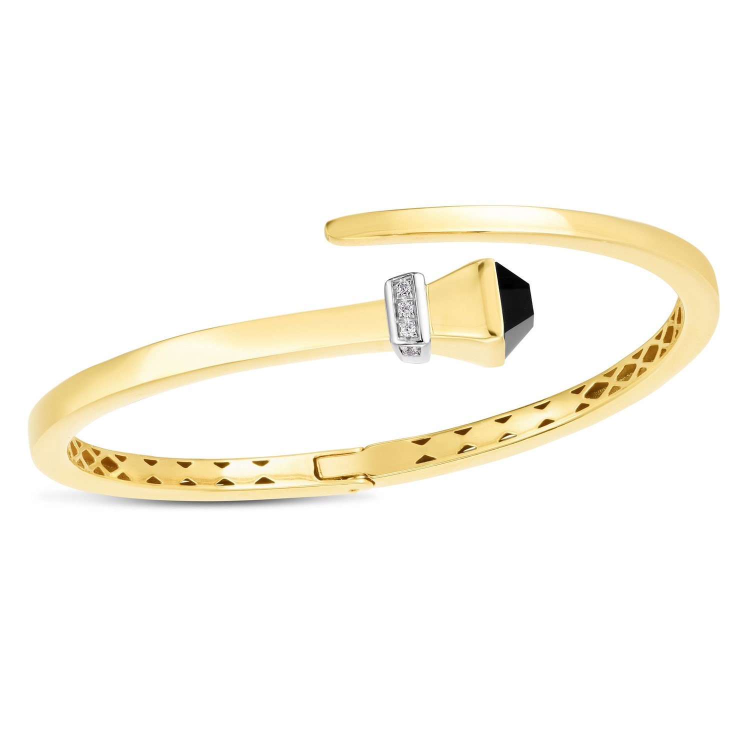 14k Yellow Gold Crossover Style Hinged Bangle Bracelet with Onyx (3.40 mm) thumbnail 2