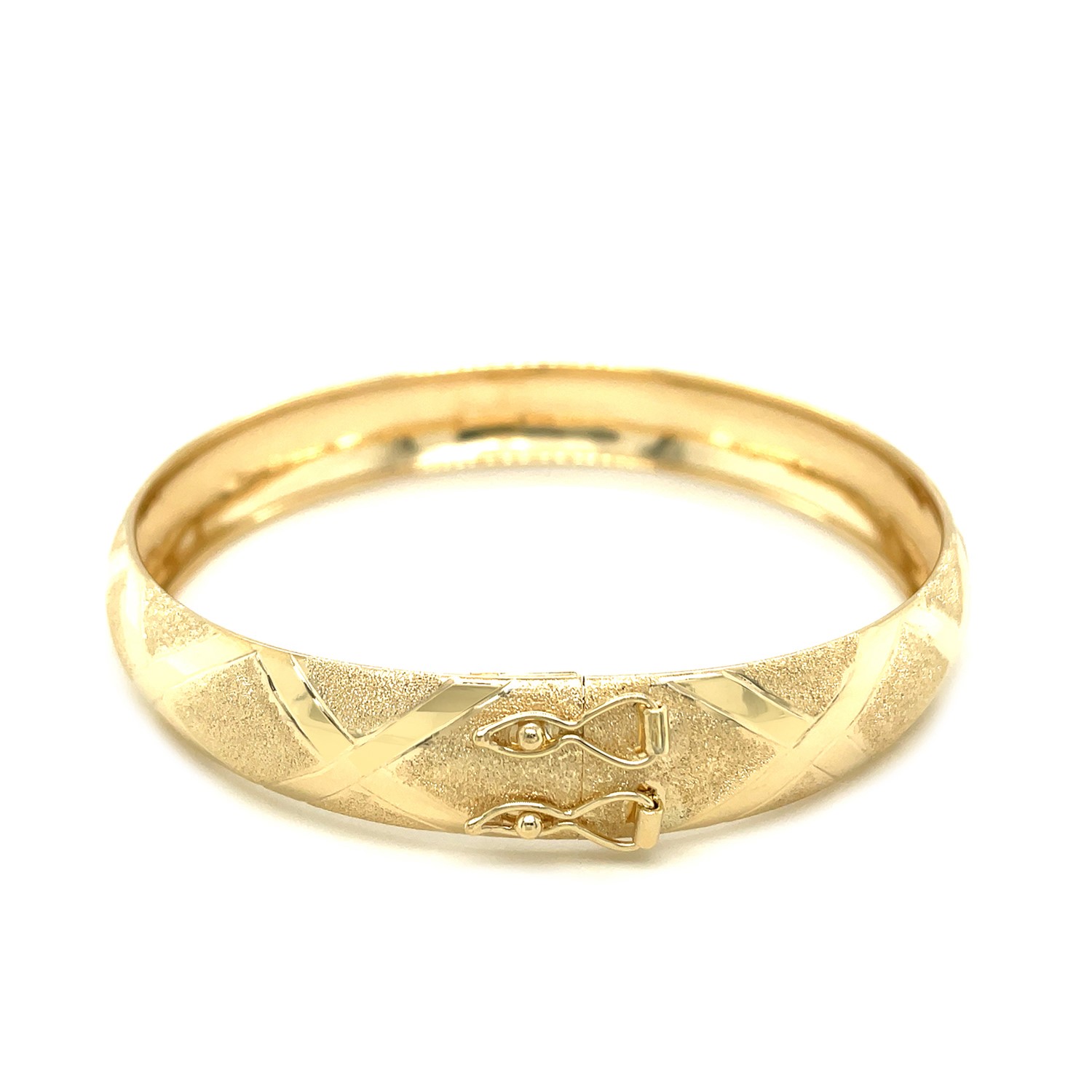 10k Yellow Gold Dual-Textured Diamond Pattern Bangle (12.00 mm) thumbnail 3