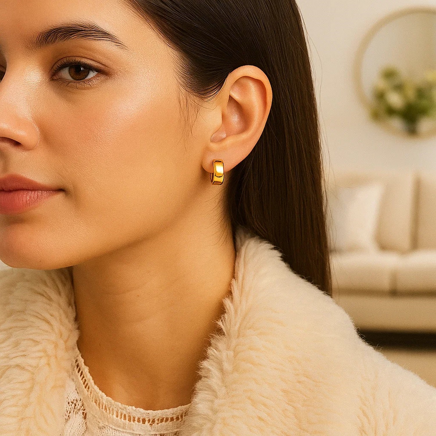 10k Yellow Gold Snuggable Hoop Earrings thumbnail 3