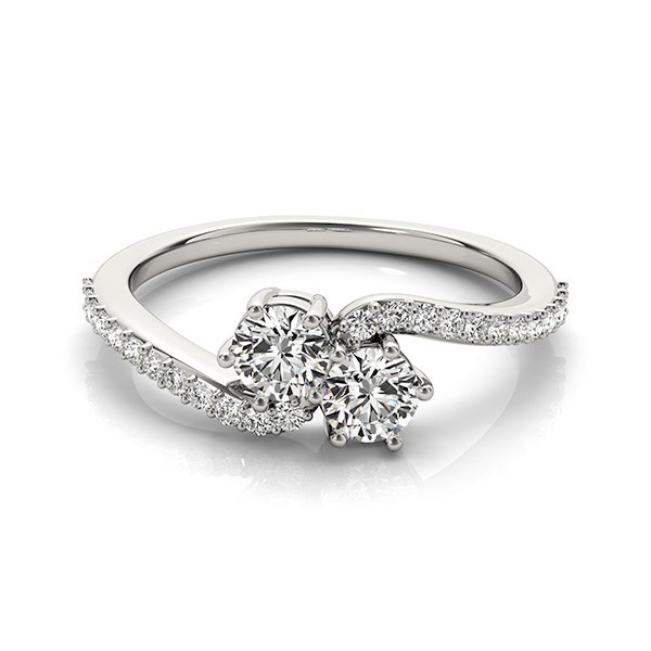 Curved Band Two Stone Diamond Ring in 14k White Gold (3/4 cttw) thumbnail 3