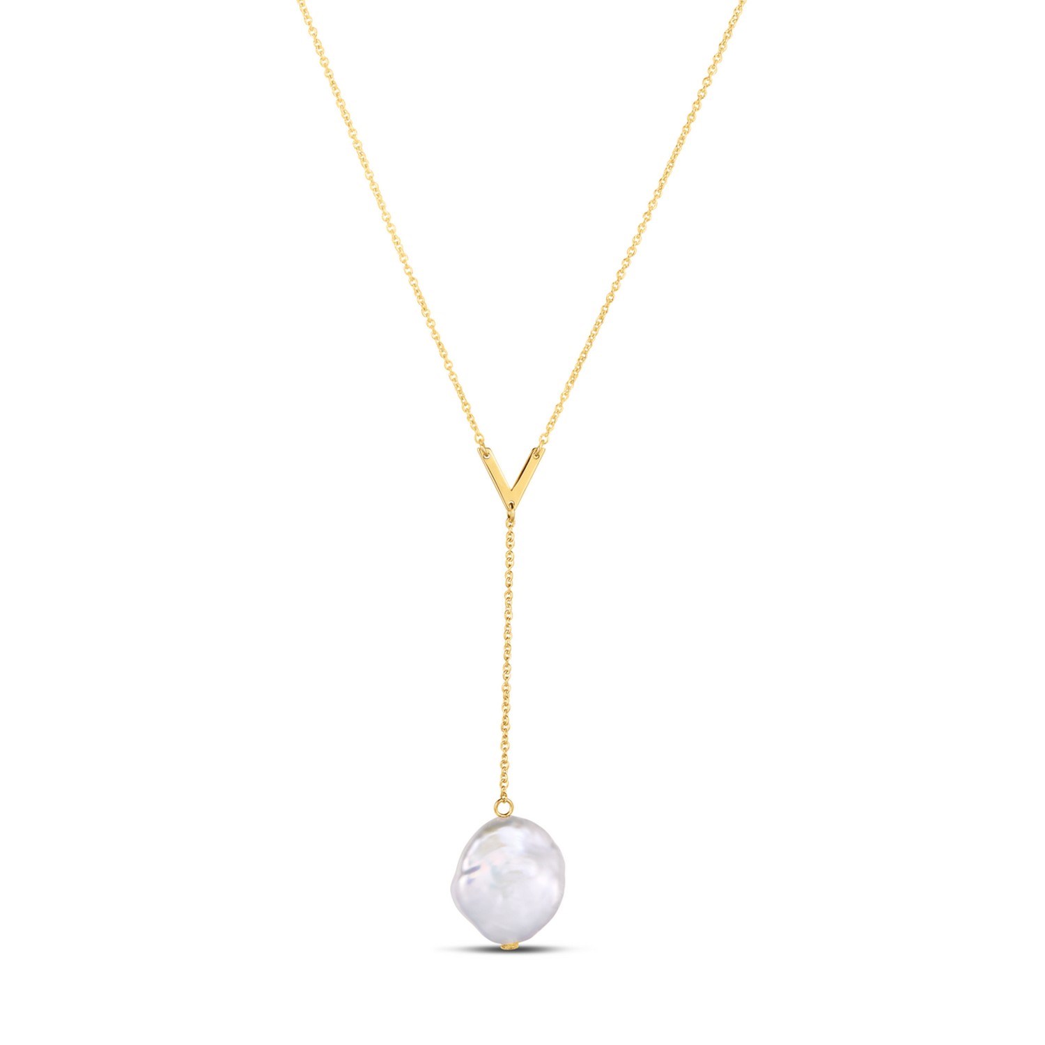 14k Yellow Gold Tesoro Pearl Lariat Necklace thumbnail 2