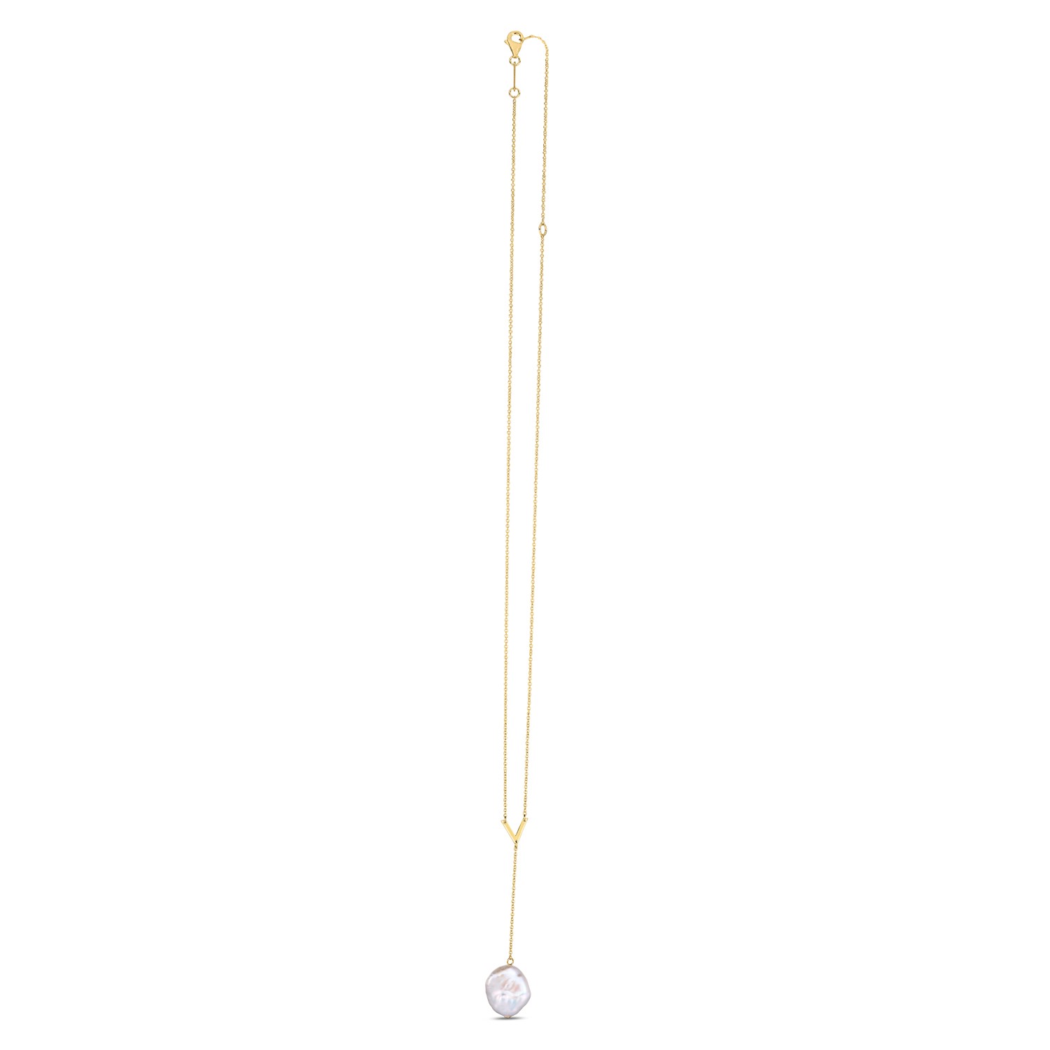 14k Yellow Gold Tesoro Pearl Lariat Necklace thumbnail 3