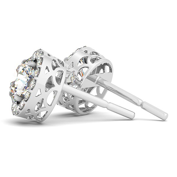 14k White Gold Four Prong Round Halo Diamond Earrings (1 1/6 cttw) thumbnail 2