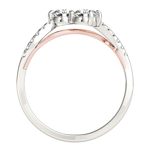 Two Stone Diamond Ring with Curved Band in 14k White And Rose Gold (5/8 cttw) thumbnail 2
