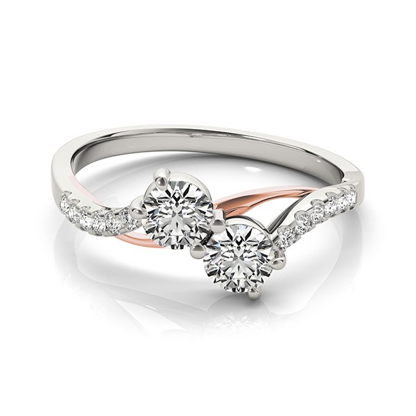Two Stone Diamond Ring with Curved Band in 14k White And Rose Gold (5/8 cttw) thumbnail 3