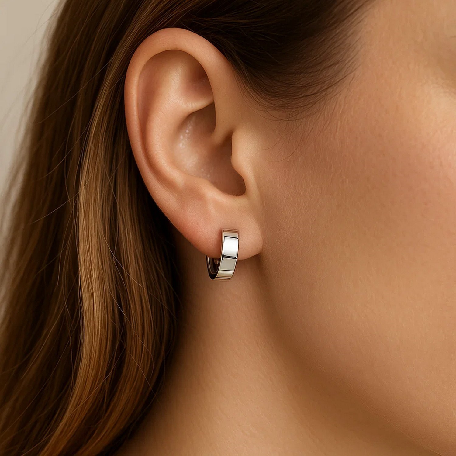 10k White Gold Snuggable Hoop Earrings thumbnail 5