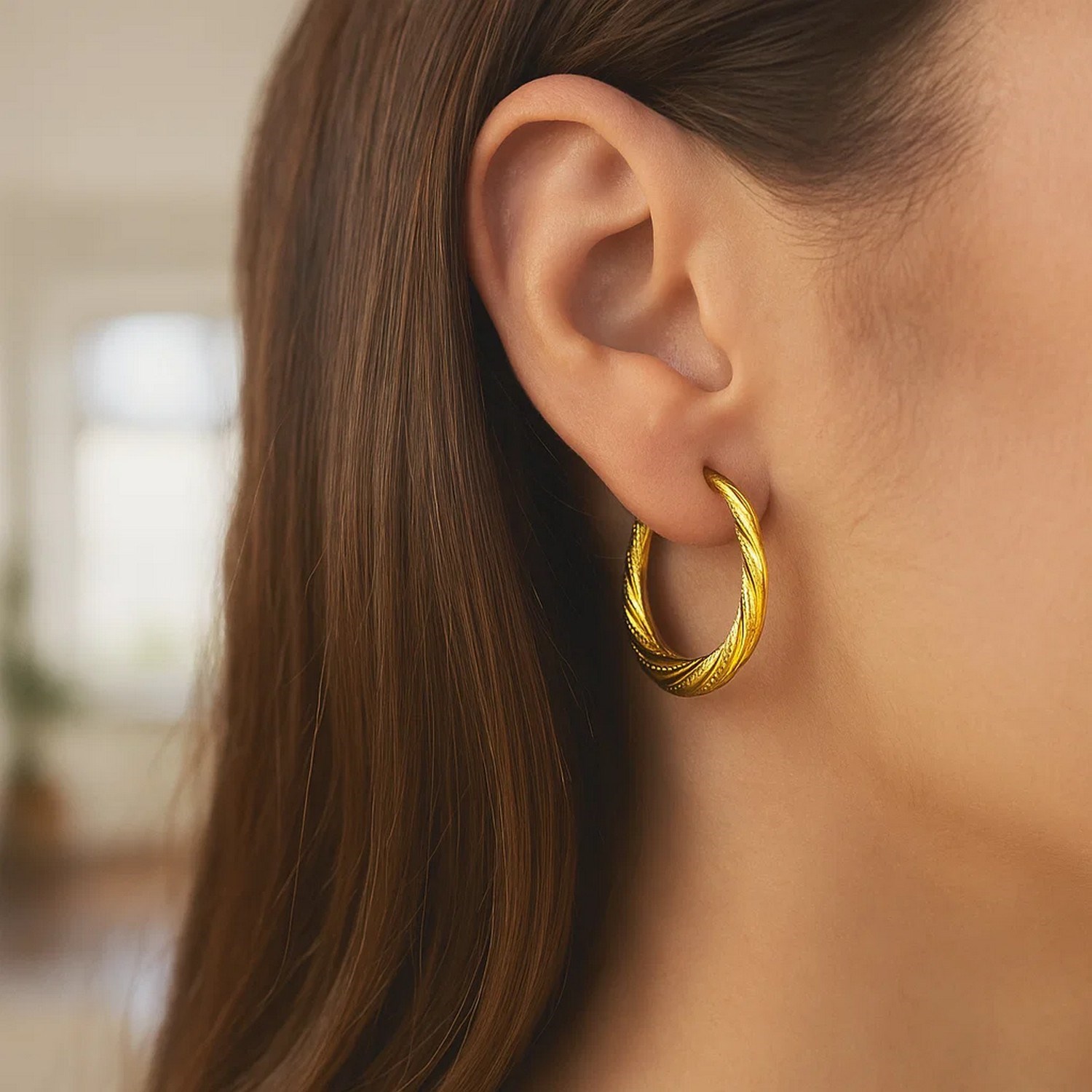 10k Yellow Gold Graduated Twisted Hoop Earrings thumbnail 2