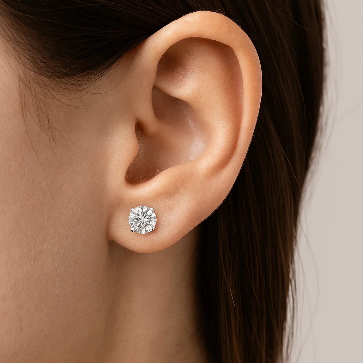 Sterling Silver Stud Earrings with White Hue Faceted Cubic Zirconia(7mm) thumbnail 2