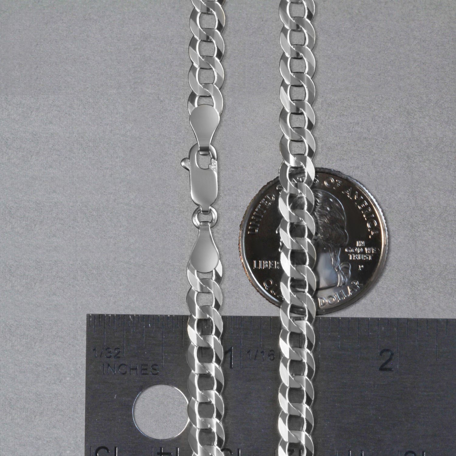 Rhodium Plated Sterling Silver Curb Style Chain (5.50 mm) thumbnail 6