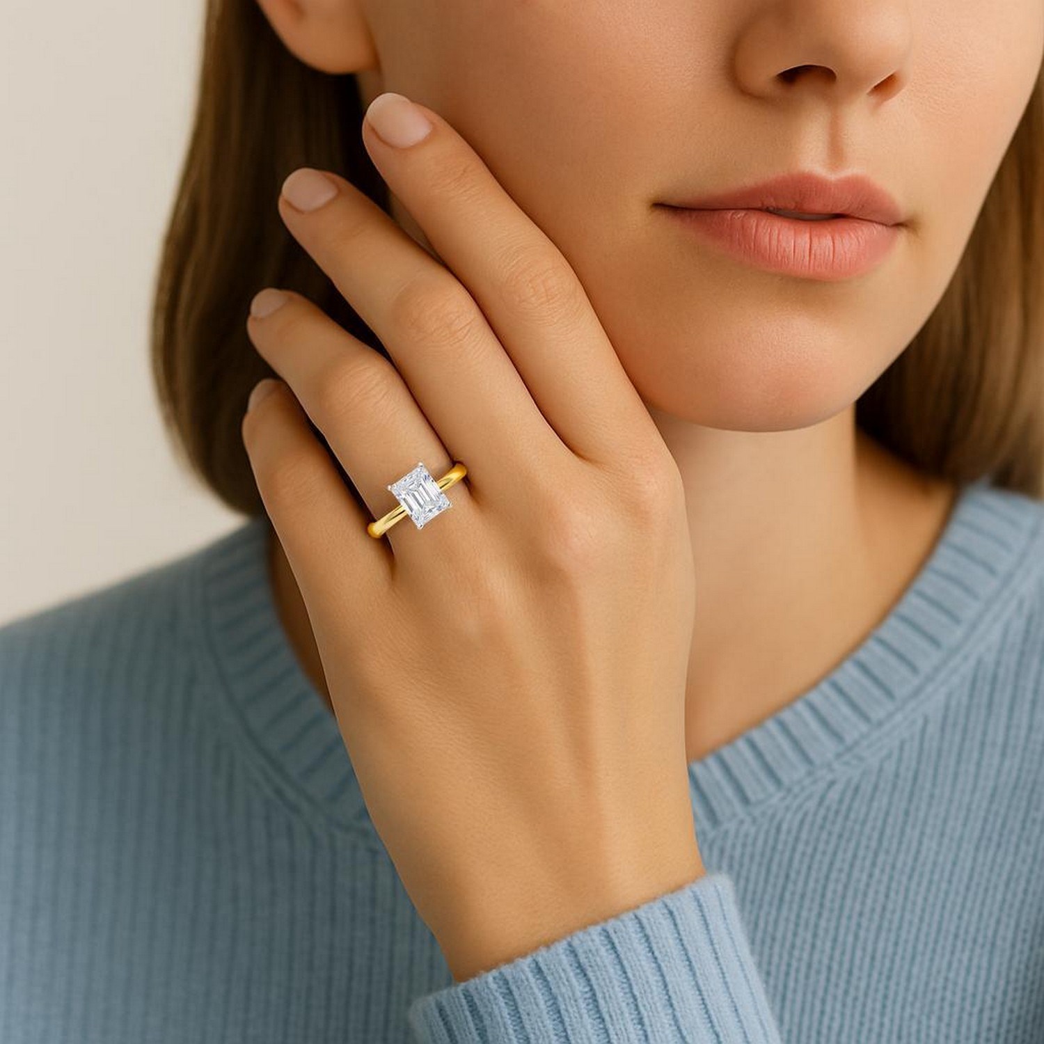 5 Carat Radiant Lab Grown IGI G/VS1 Diamond Solitaire Ring in 10K Yellow Gold thumbnail 6