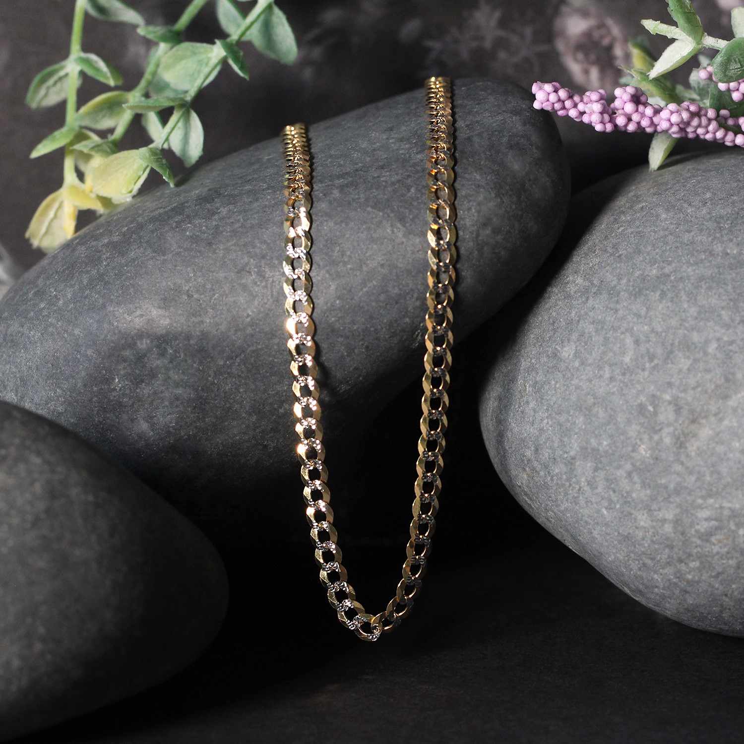 14k Two Tone Gold Pave Curb Chain (3.60 mm) thumbnail 5