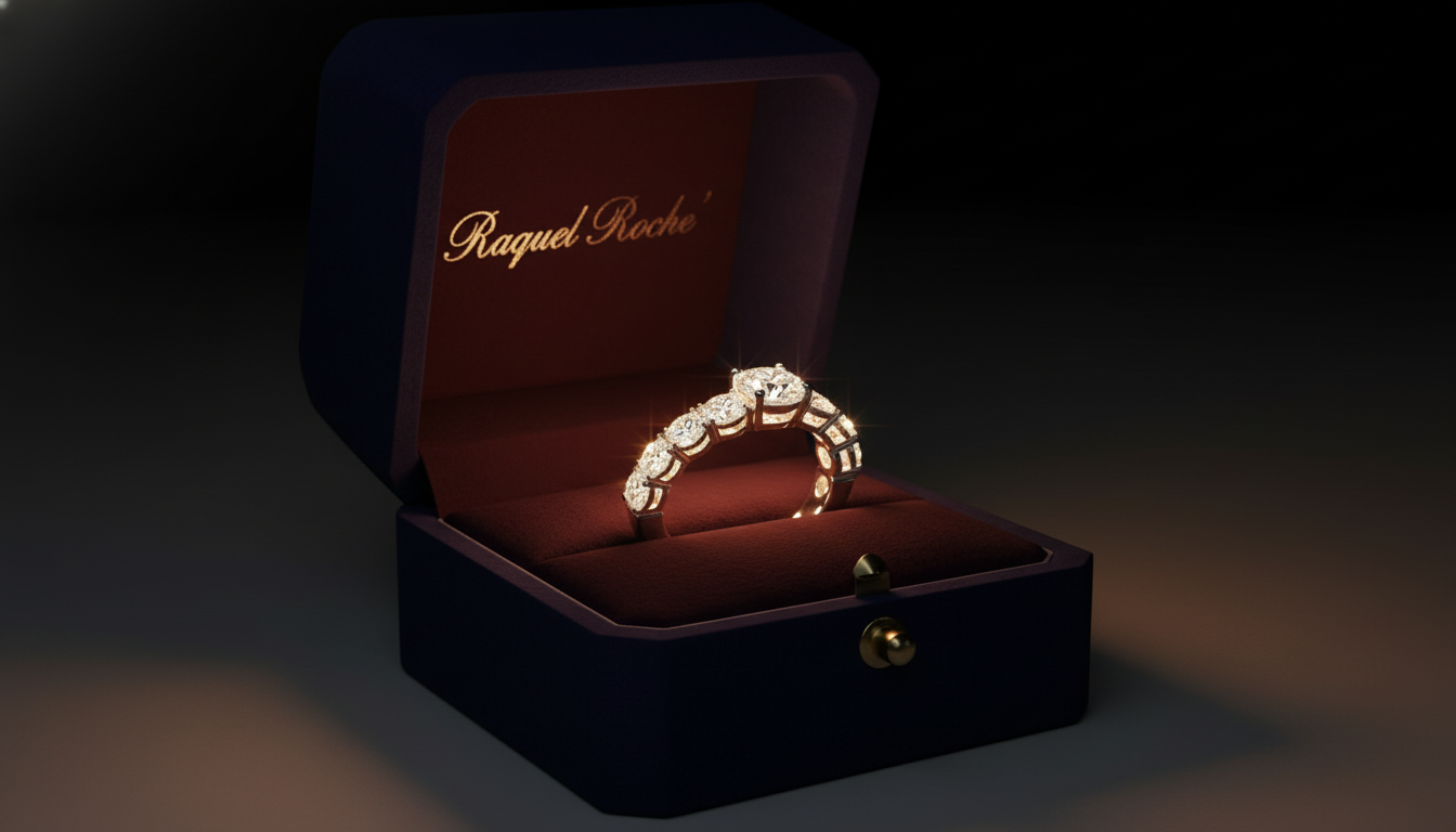 Raquel Roche diamond eternity ring in velvet box